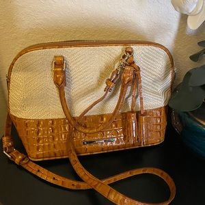 Brahmin Vivian Macaroon Raffia Tan Straw Tan/brown Embossed Leather handbag